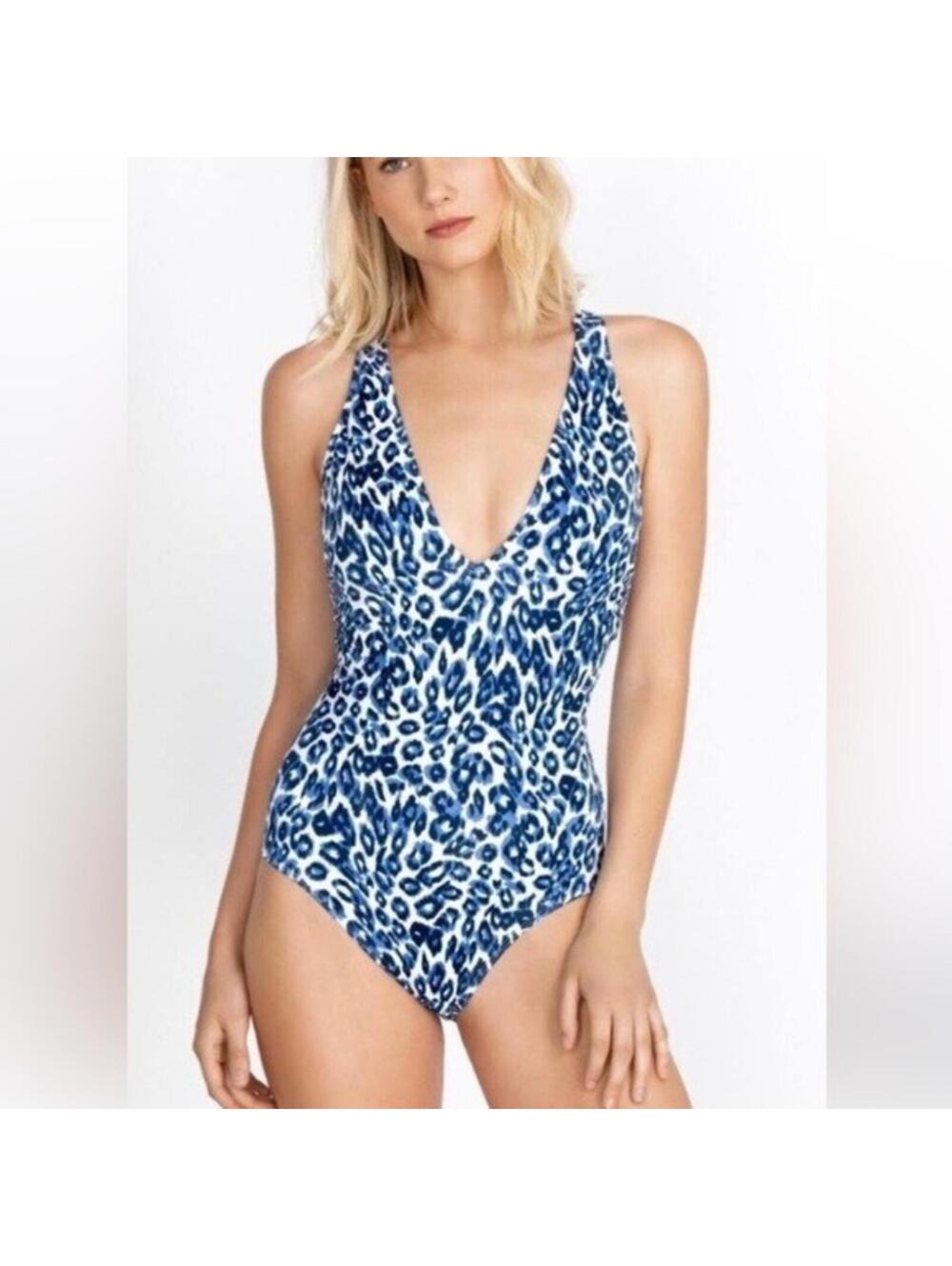Johnny Was Calme Crossback One-Piece Swimsuit, Small, $148 NWT, 2346, Leopard